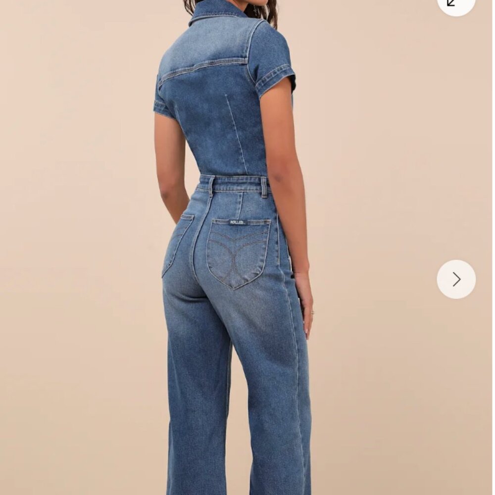 ROLLA'S Sailor Dark Wash Short Sleeve Jumpsuit - Blue Denim - Picture 3 of 5